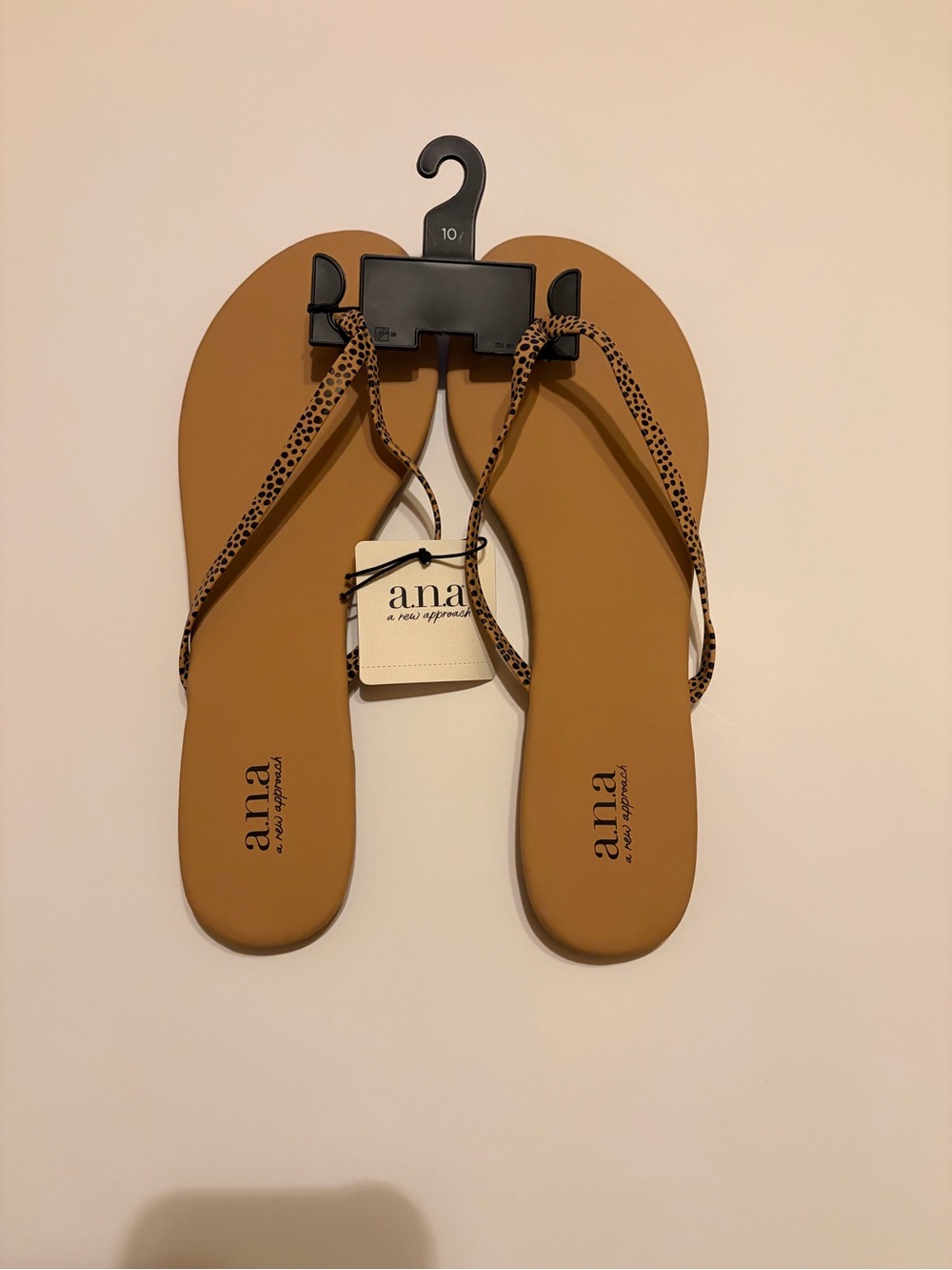a.n.a Tan Flip Flop Sandals with Leopard-Print Straps